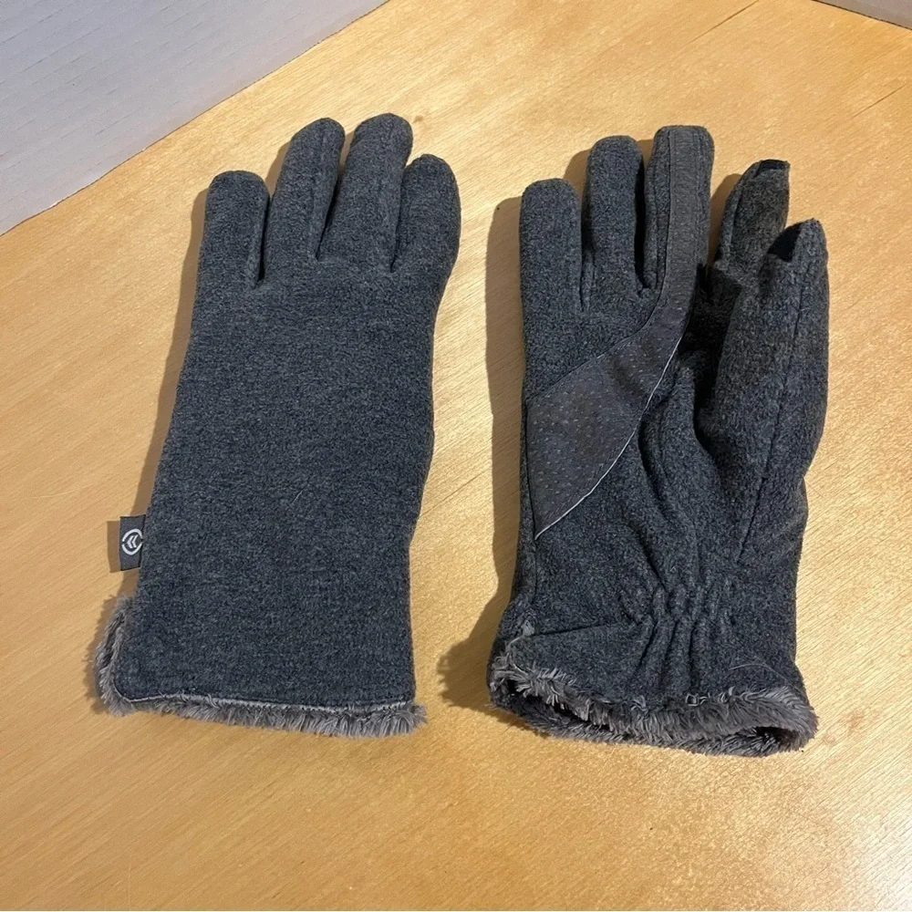Isotoner Gloves Thinsulate Ultra Insulation Lined Grey ONE SIZE fleece LEATHER - Picture 2 of 6